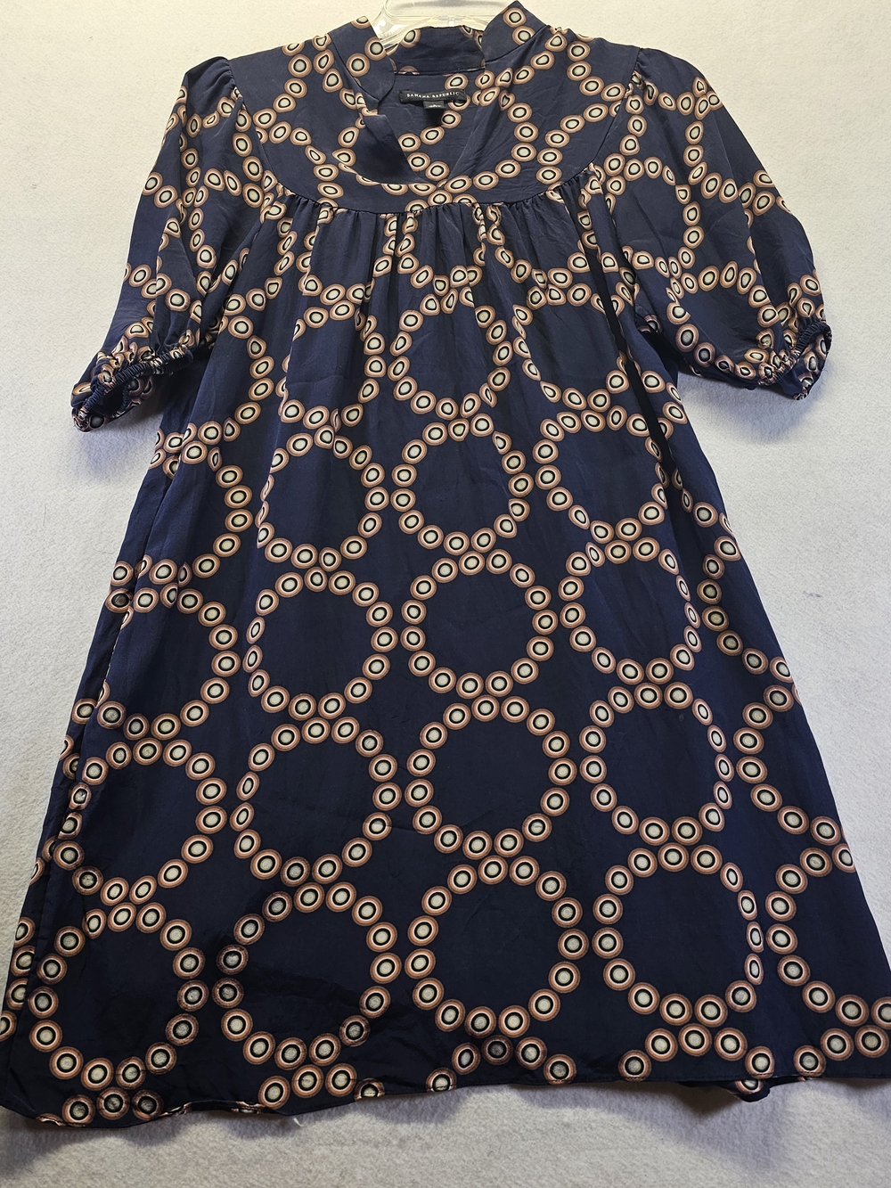 Banana Republic Navy Top with Multicolor Concentric Circle Print Dress 100% Silk